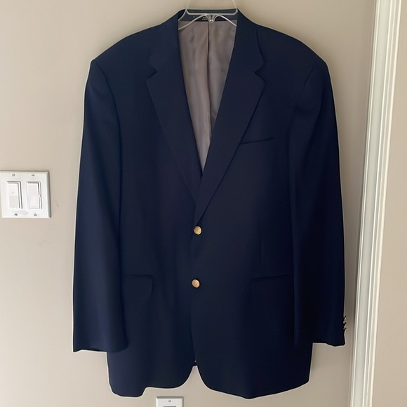 Hart Schaffner Marx Nordstrom Gold Trumpeter Navy Blue Blazer Sport Coat USA 44R - Picture 1 of 9